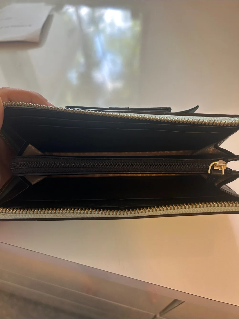Kate Spade Mint Patent Zip Wallet with Black Bow Accent